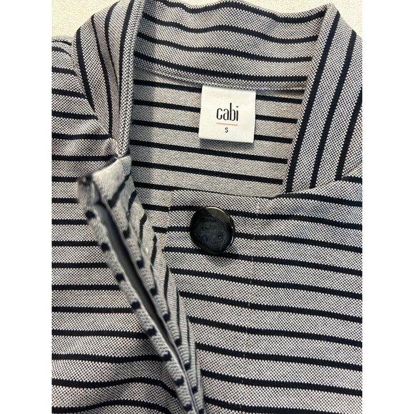 Cabi #5474 Dappled Striped Collarless Car Coat Navy Grey Small - Picture 6 of 6